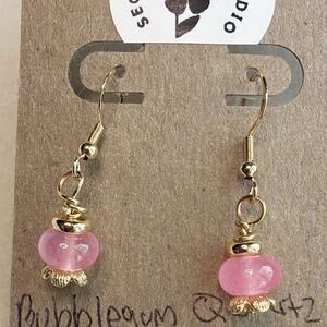 Gemstone Earrings, Bubblegum Quartz, Pink, Gold over Sterling Silver, Flower